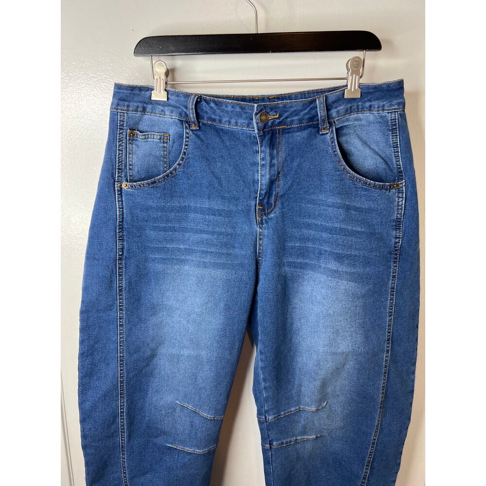 Classic Blue Women's Cropped Denim High Waisted Stretch Barrel Jeans ~ Size XL - Picture 2 of 9